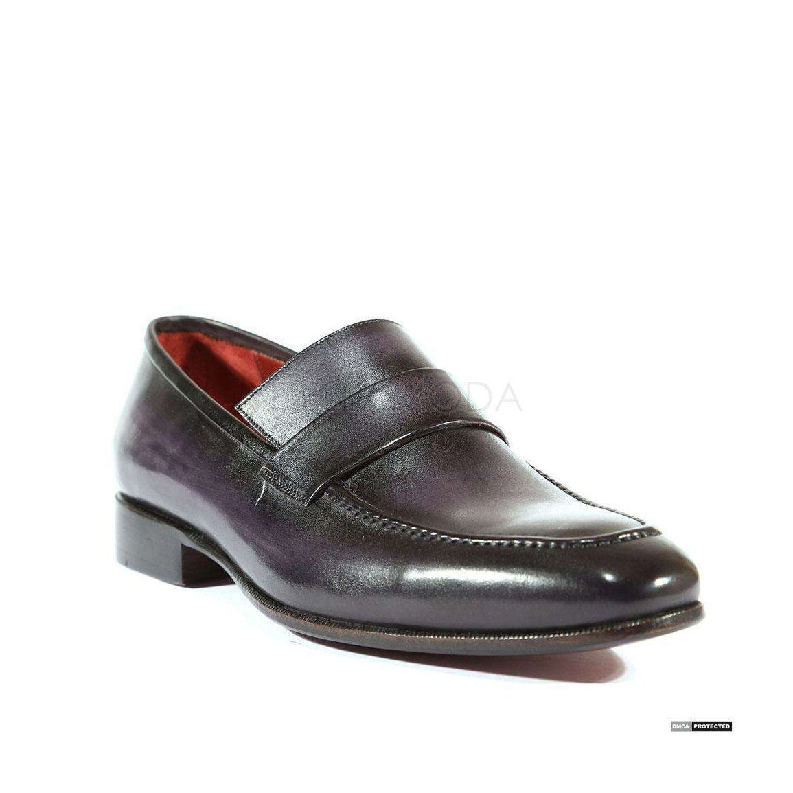 Paul Parkman Handmade Designer Shoes Handmade Men's Designer Shoes Strap Hand-Painted Purple / Black Loafers (PM1027)