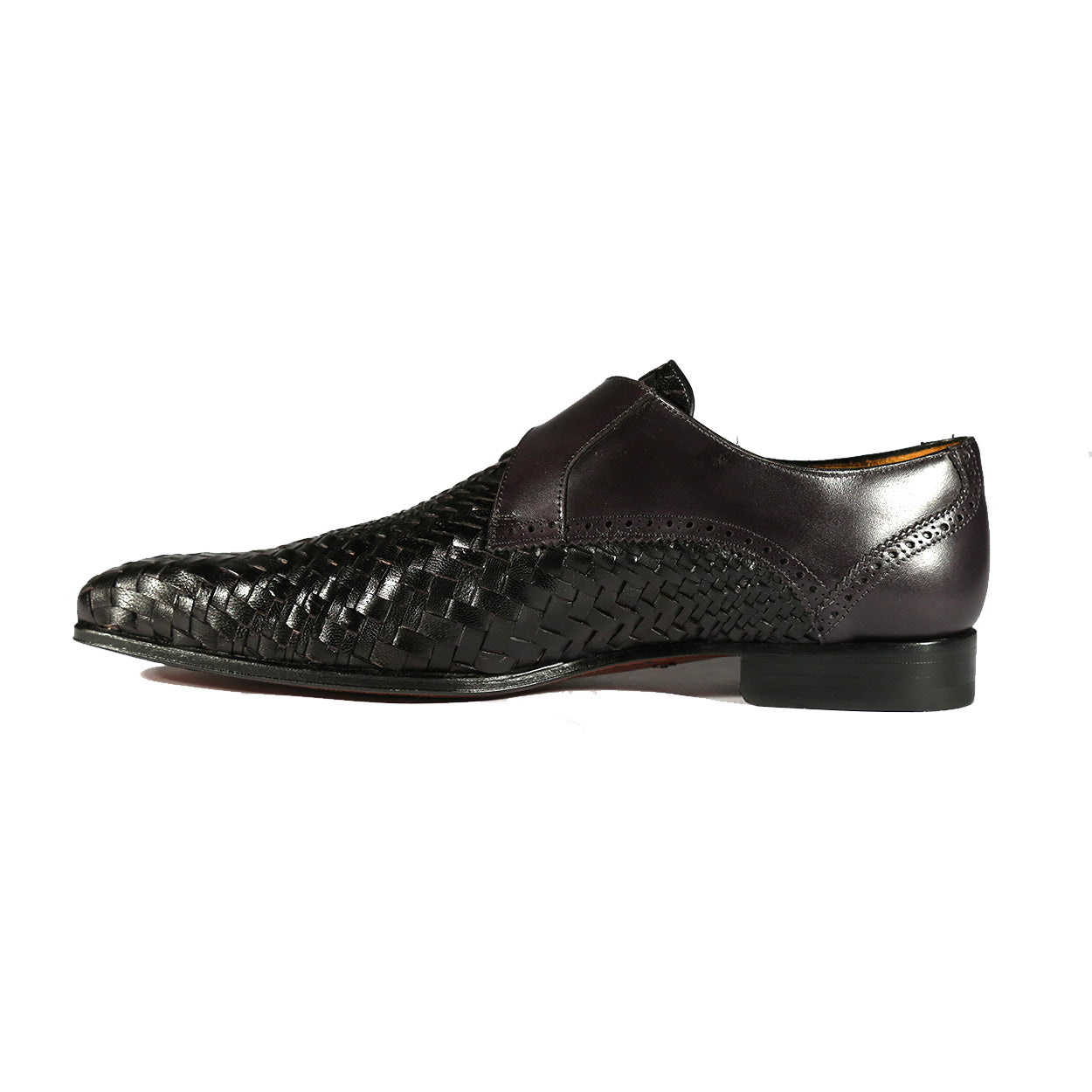 Mezlan S20271 Men's Shoes Black Woven / Calf-Skin Leather Dress Opanka Monk-Straps Loafers (MZS3483)