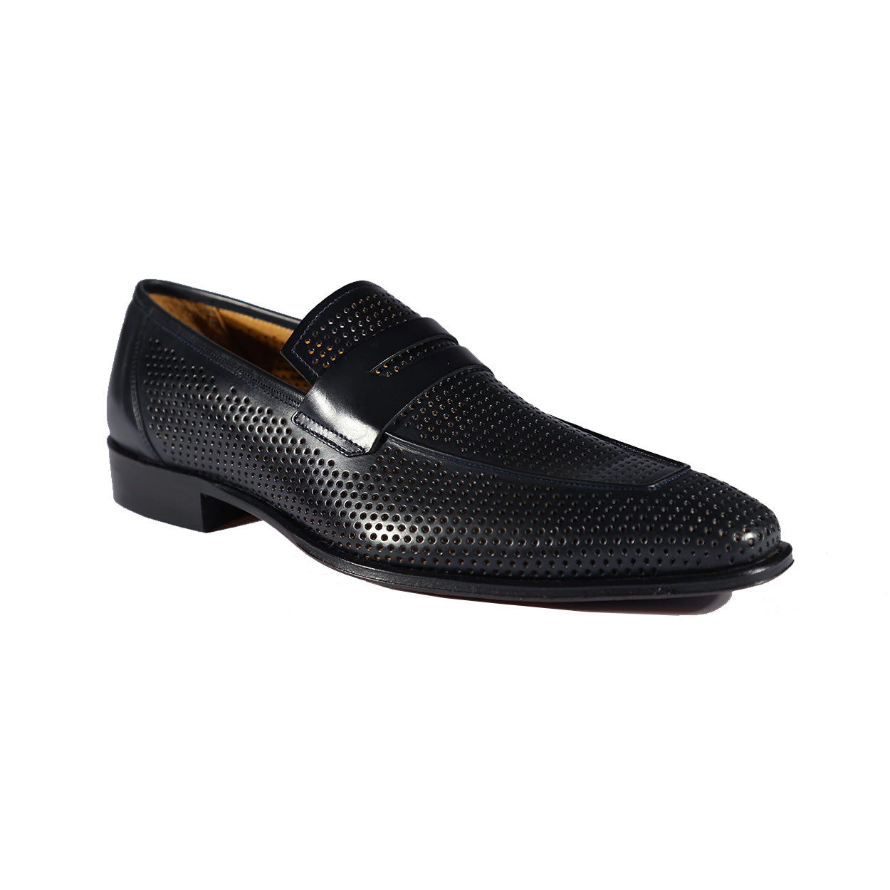 Mezlan S20296 Men's Shoes Navy Perforated Leather Classic Penny Loafers (MZS3481)