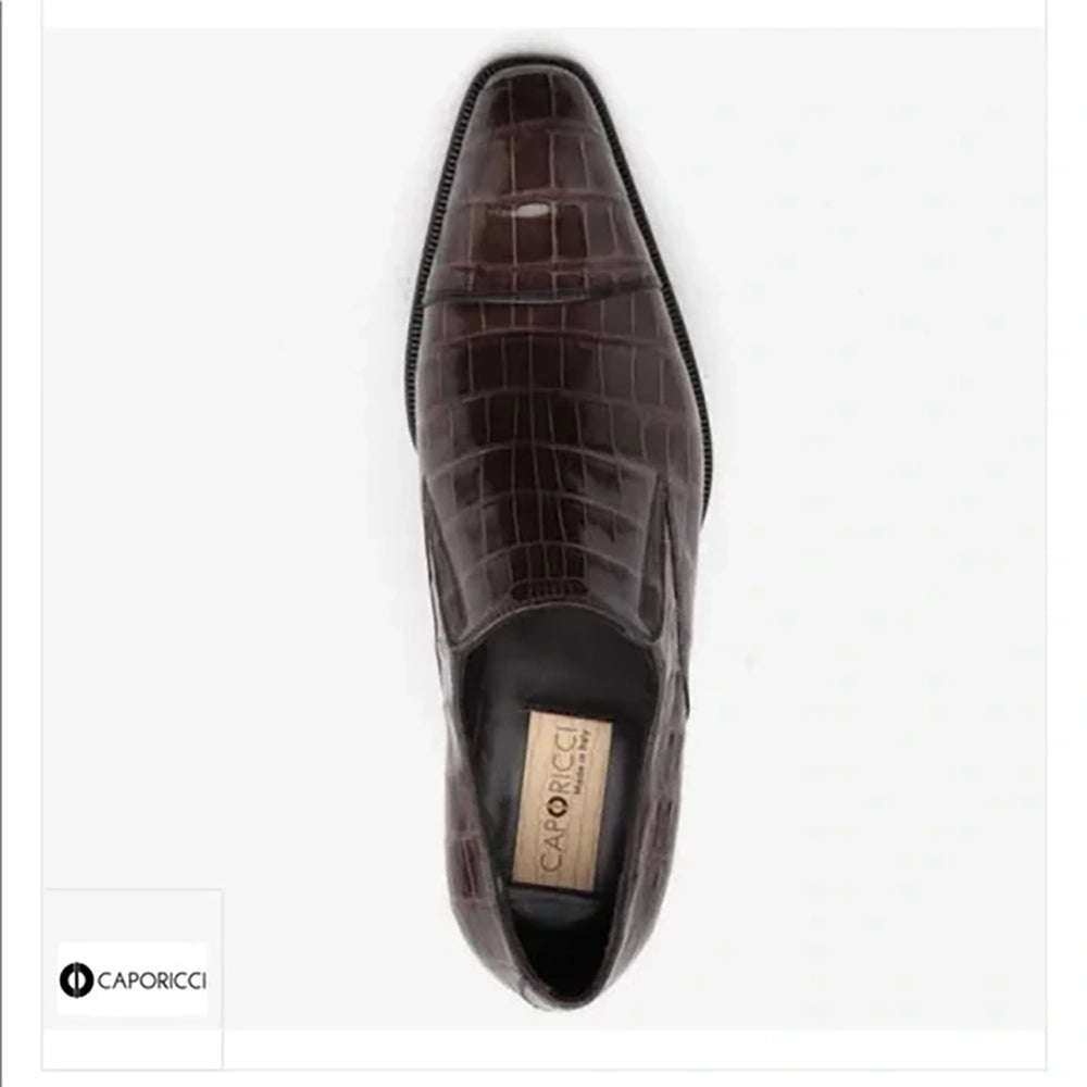 Caporicci Men's Luxury Italian Designer Shoes Brown Alligator Loafers 943 (CAP1028)