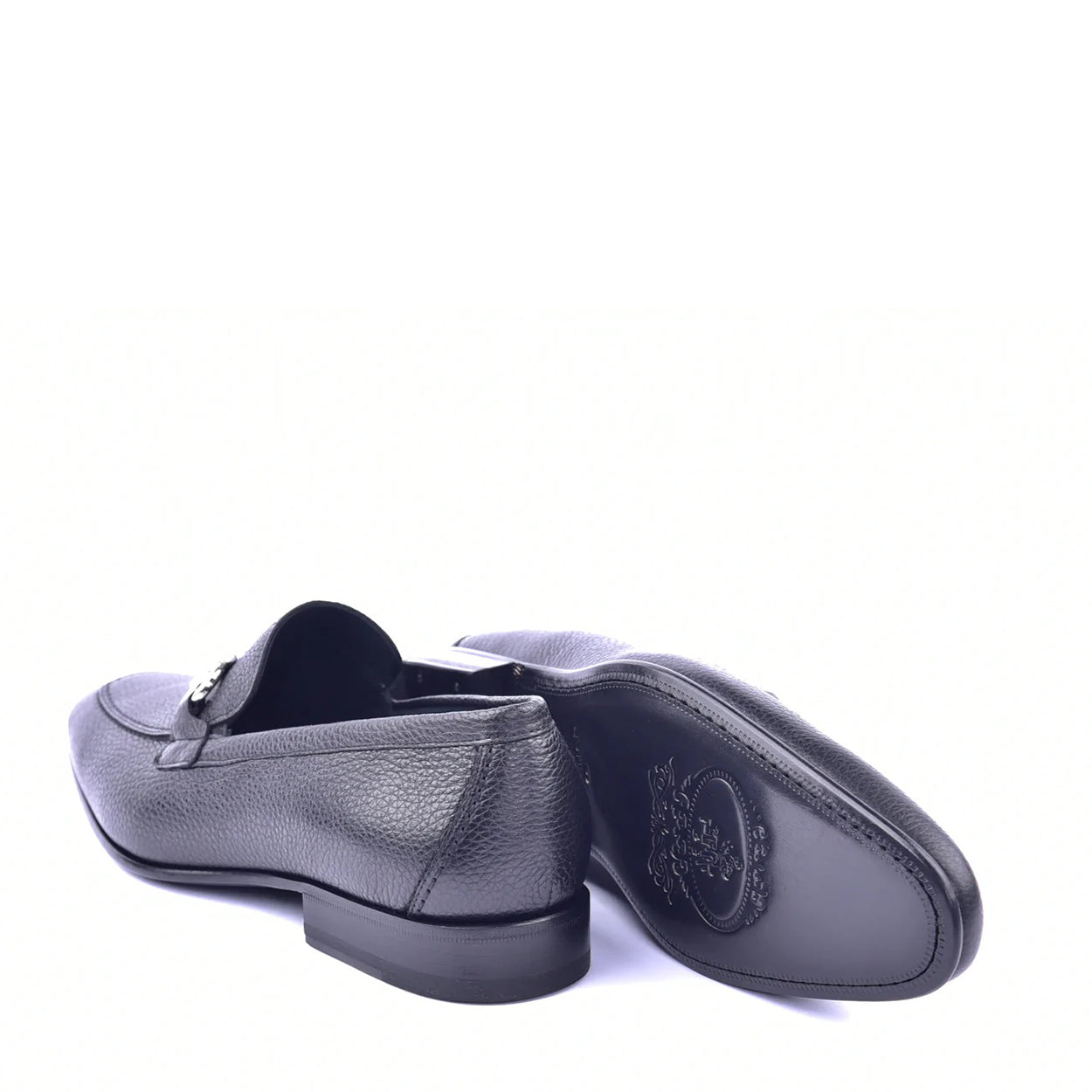 Corrente C111 4428 Men's Shoes Black Grain Leather Bit Buckle Loafers (CRT1344)
