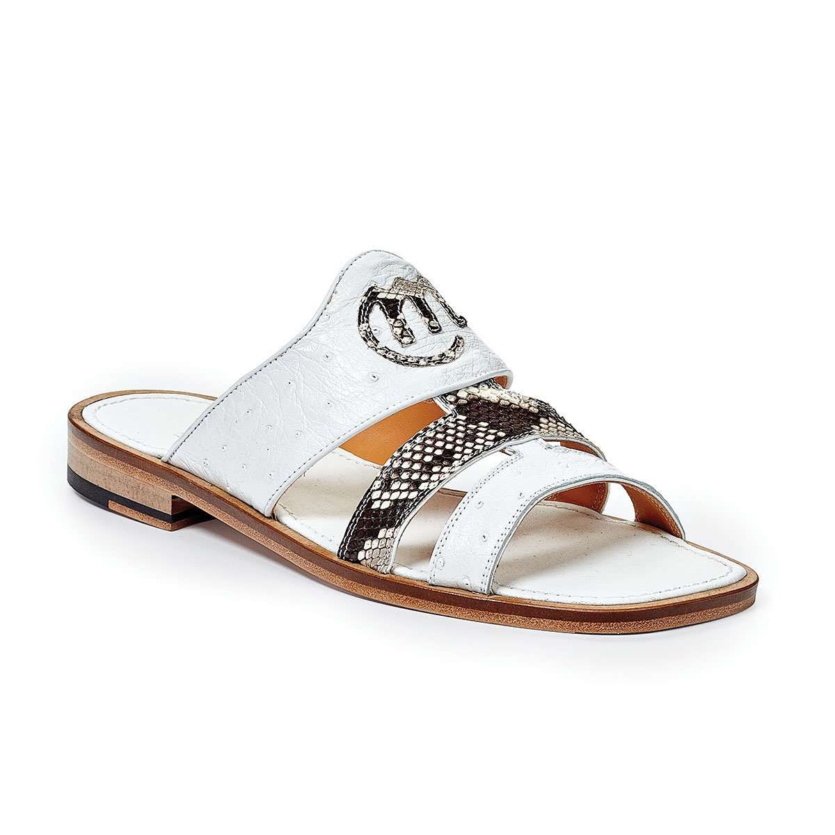 Mauri Designer Shoes Men's Designer Shoes Ostrich & Snakeskin White Sandals Art 1255/1 (MA4660)