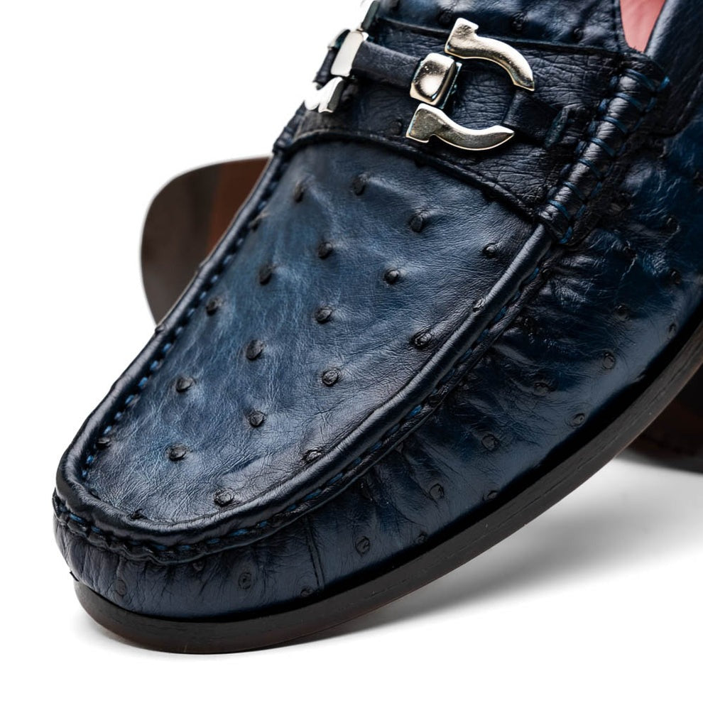 Marco Di Milano Ferrioni Men's Shoes Exotic Ostrich Horsebit Moccasin loafers (MDM1171)