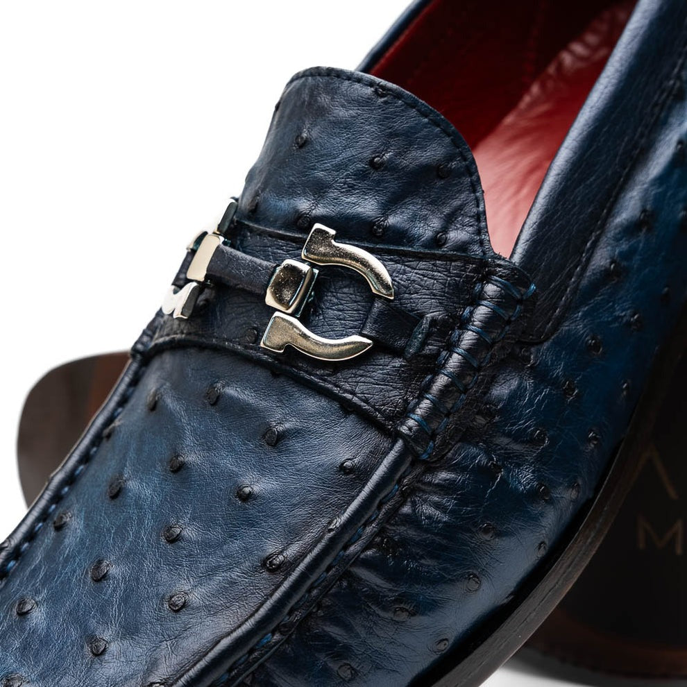 Marco Di Milano Ferrioni Men's Shoes Exotic Ostrich Horsebit Moccasin loafers (MDM1171)