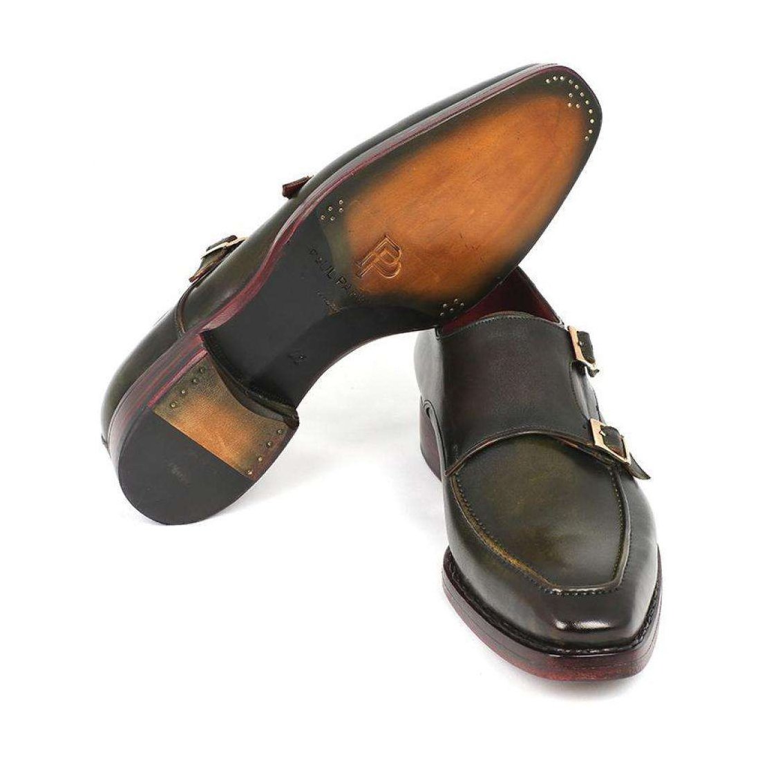 Paul Parkman Handmade Designer Shoes Men's Handmade Designer Shoes Double Monkstrap Goodyear Welted Green Loafers (PM5235)