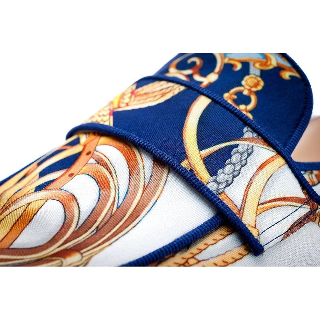 SUPERGLAMOUROUS Bolero Cavallerizza Men's Shoes Navy Satin Slipper Mules (SPGM1014)