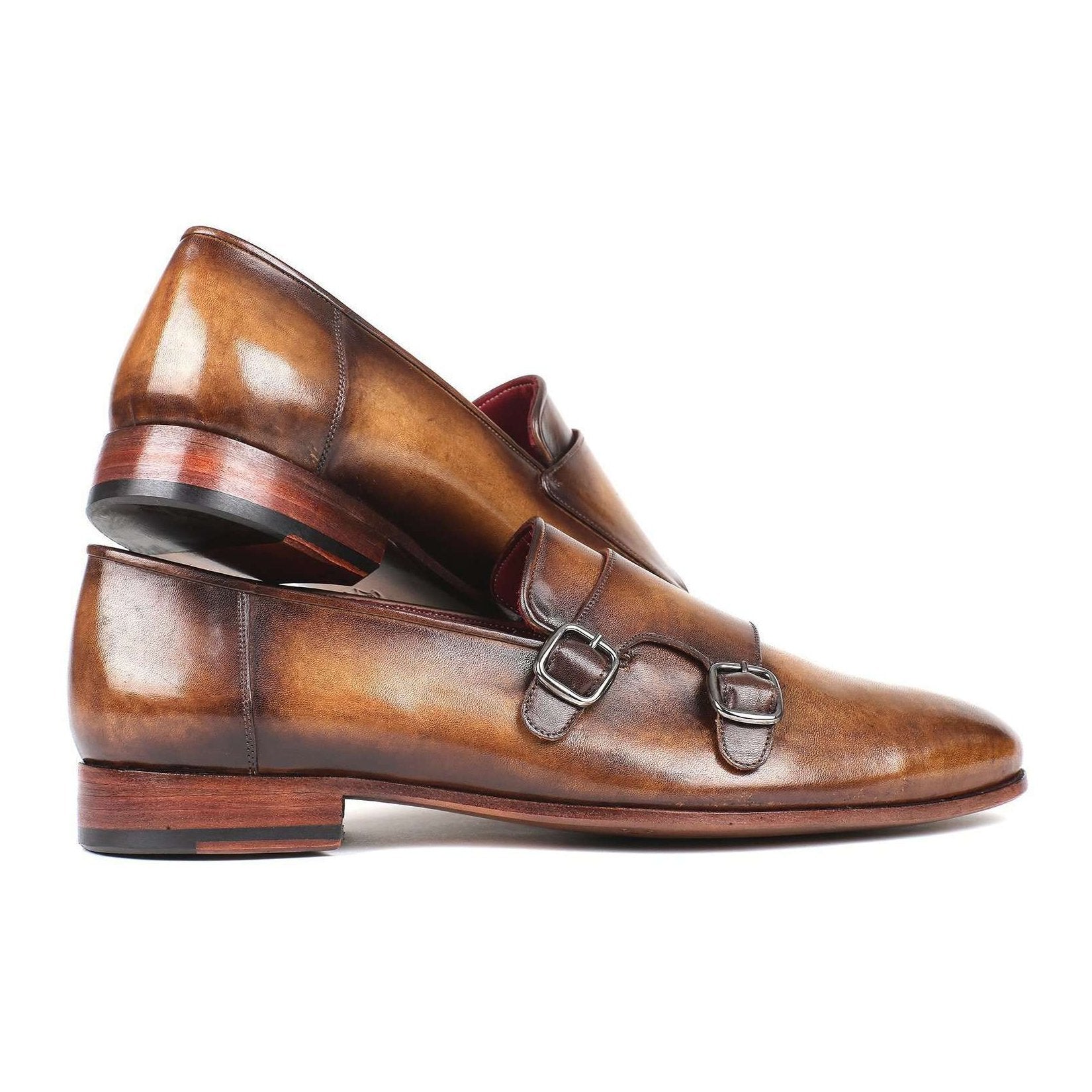 Paul Parkman Handmade Designer Shoes Men's Olive Calf-skin Leather Double Monkstrap Loafers HR67LV (PM5914)