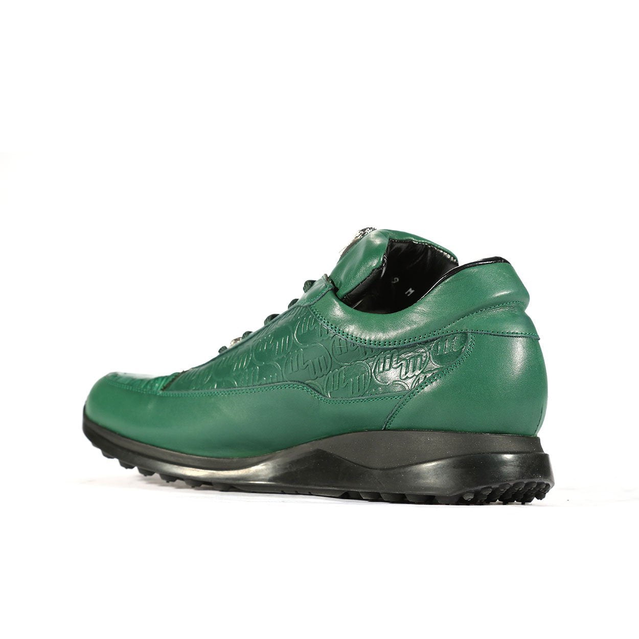 Mauri 8900/2 Italian Men's Designer Shoes Green Exotic Crocodile / King Nappa Embossed Casual Sneakers (MAS5282)