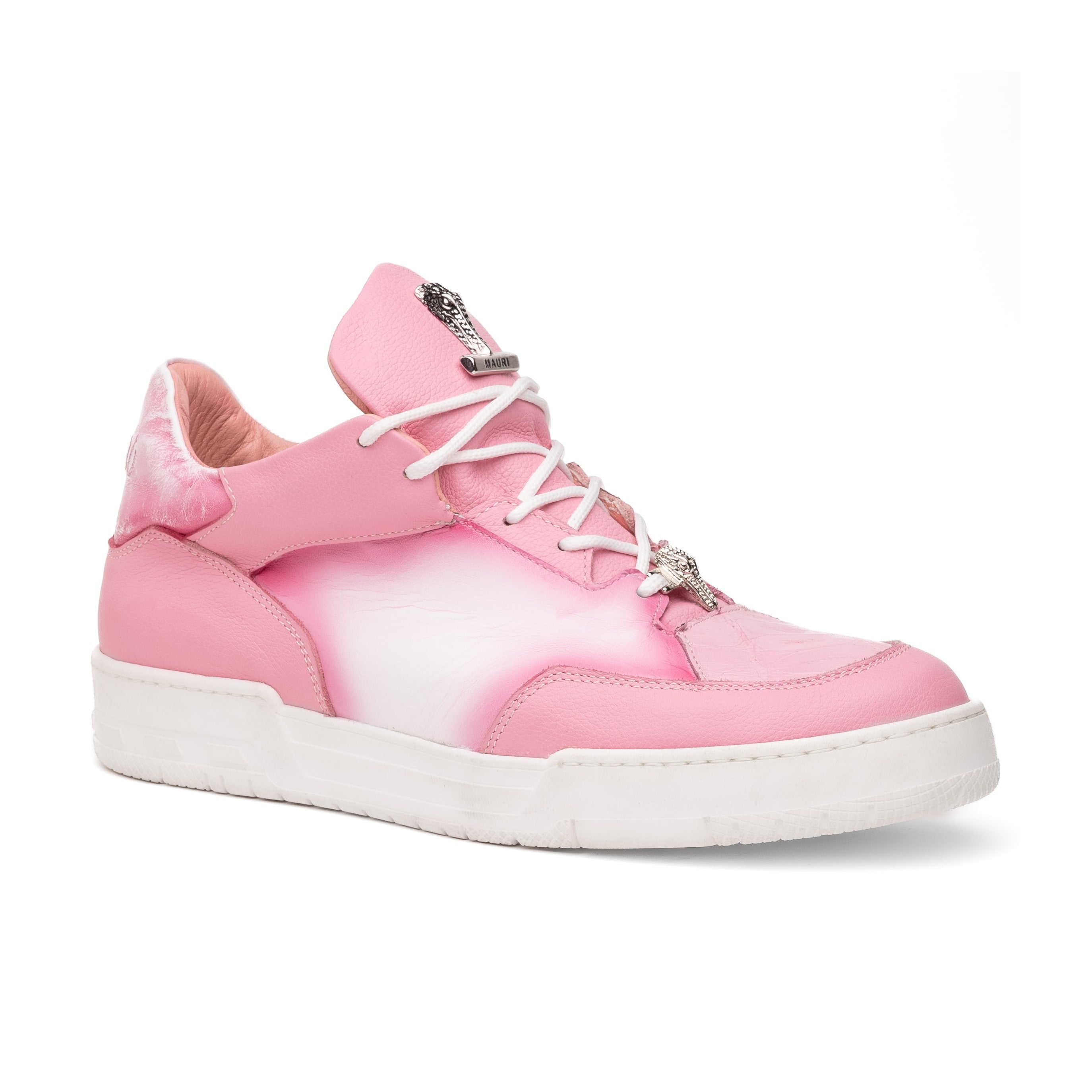 Mauri Ghost 8423 Men's Shoes Pink & White with Pink Finish Exotic Crocodile / Time / Nappa Leather Casual Slip-On Sneakers (MA5621)