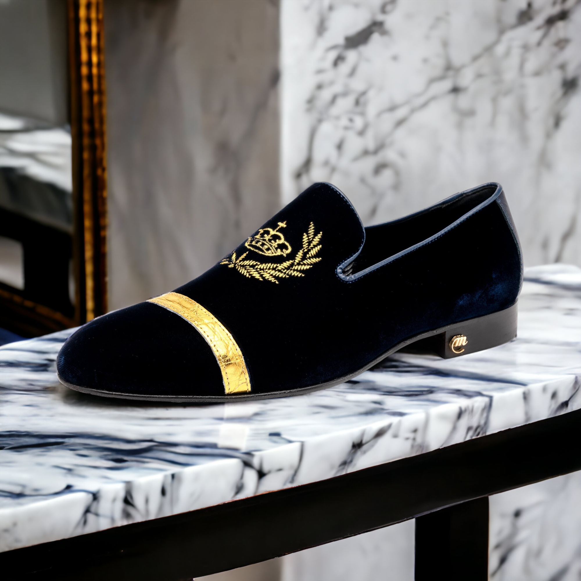 Mauri Crown 3296 Men's Shoes Wonder Blue Alligator / Velvet / Nappa Leather Slip-On Loafers (MA5570)