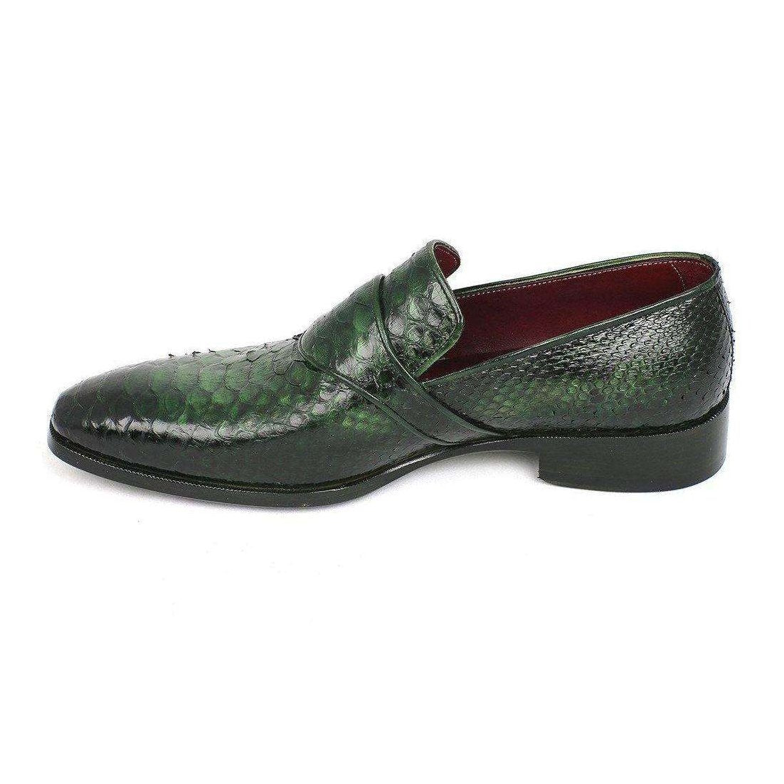 Paul Parkman Handmade Designer Shoes Exotic Skin hand Painted Green Loafers (PM5467)