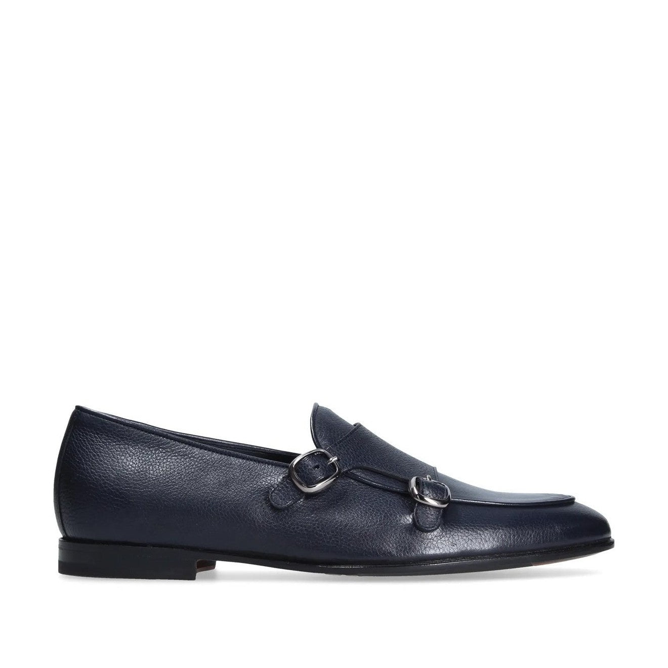 Franceschetti Ravenna Men's Shoes Blue Tumbled Calf-Skin Leather Double Buckle Belgian Loafers (FCCT1002)