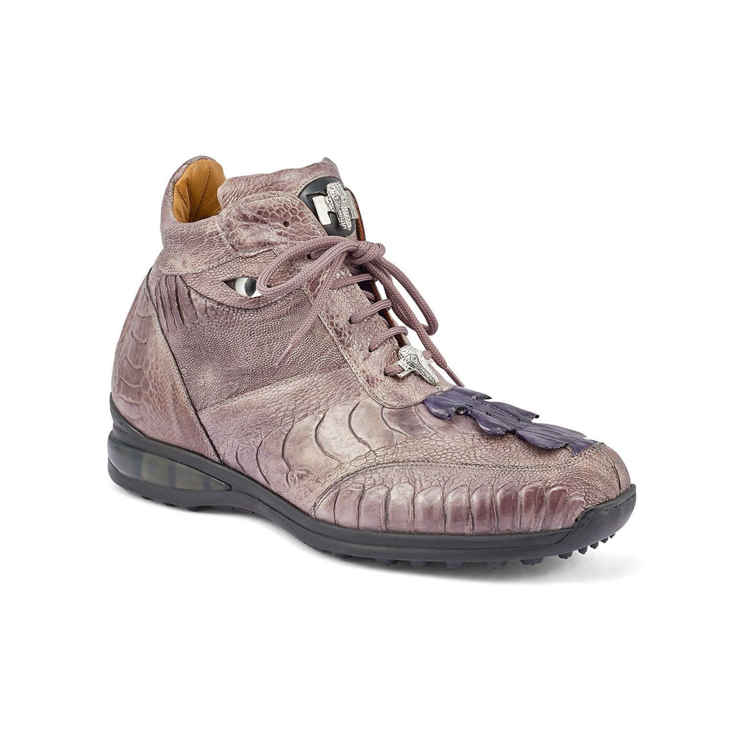 Mauri 8405/1 Venom Men's Shoes Gray & Wonder Blue Exotic Hornback Tail / Ostrich Leg Eyes Casual Sneakers (MA5390)