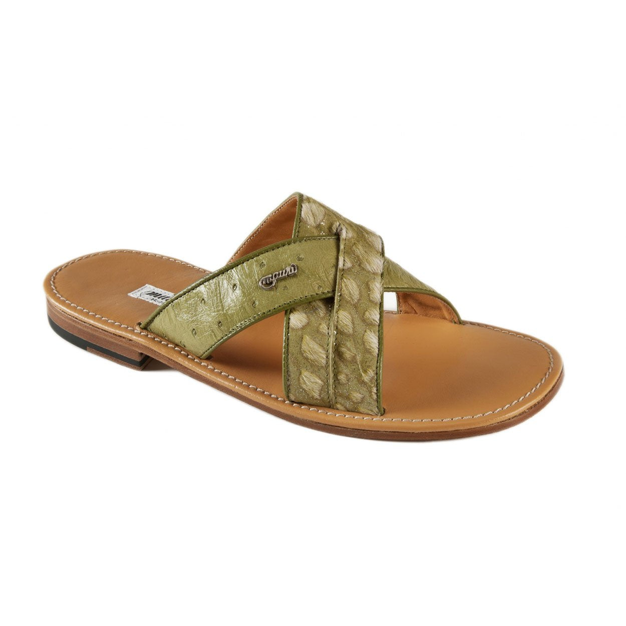 Mauri Men's Designer Shoes Green Apple Pony / Ostrich Sandals 1681-2 (MAO1007)