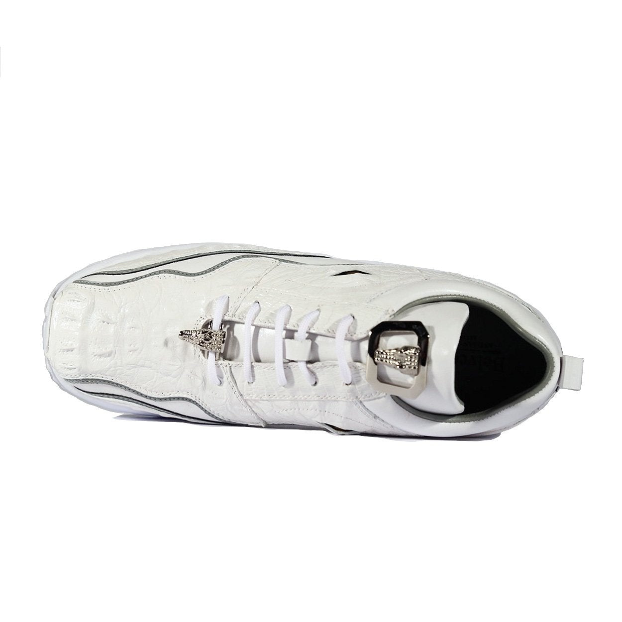 Belvedere E04 Rexy Men's Shoes White Exotic Crocodile / Calf-Skin Leather Eyes Casual Tennis Sneakers (BVS3032)