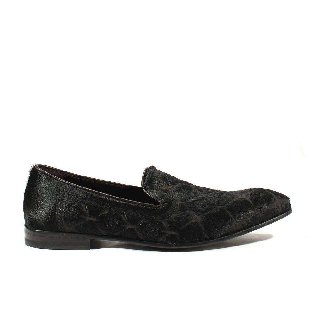 Cesare Paciotti Luxury Italian Men's Designer Shoes Pony Lux Black Nappa Pony Loafers (CPM2576)