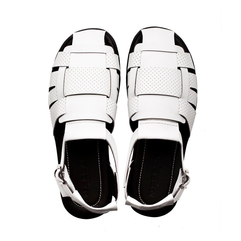 Mezlan R20666 Men's Shoes White Calf-Skin Leather Fisherman Sandals (MZ3625)