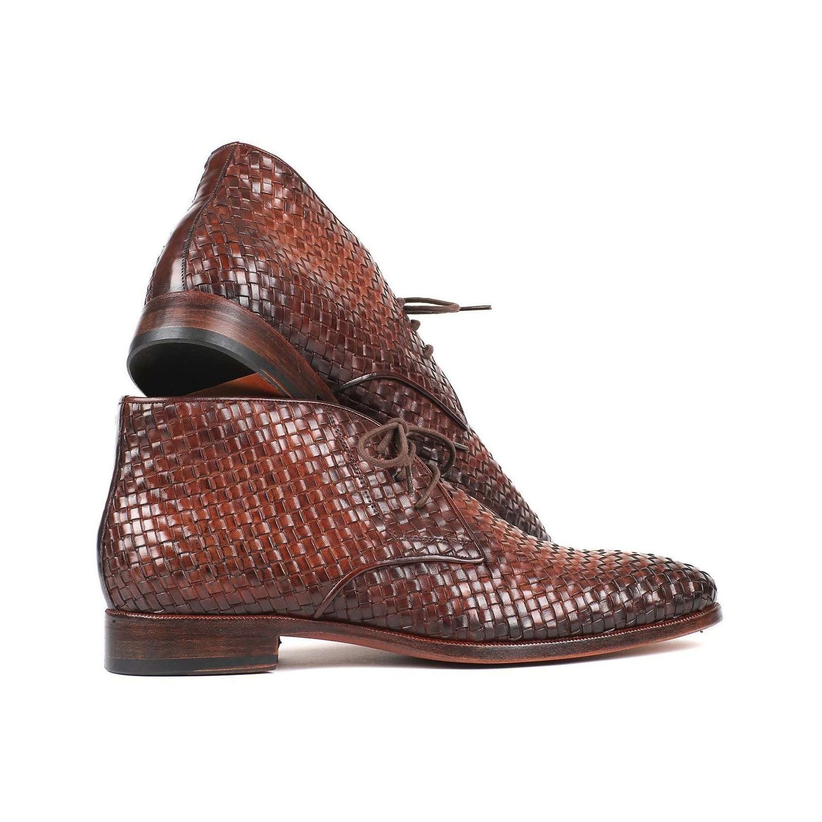 Paul Parkman Handmade Designer Shoes Men's Brown Woven Calf-skin Leather Chukka Boots CK82WVN (PM5920)