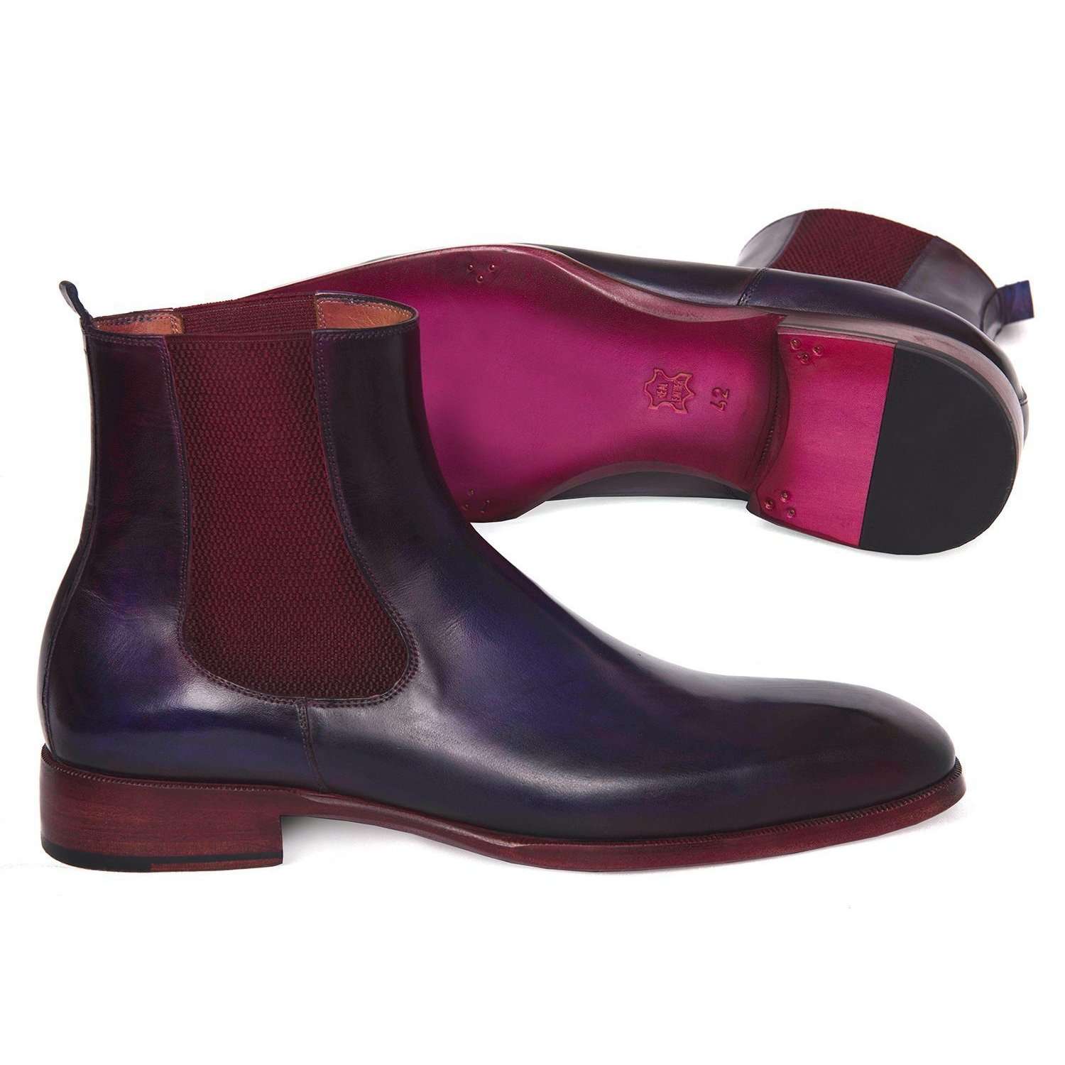 Paul Parkman Handmade Designer Shoes Navy & Purple Chelsea Boots (PM5602)