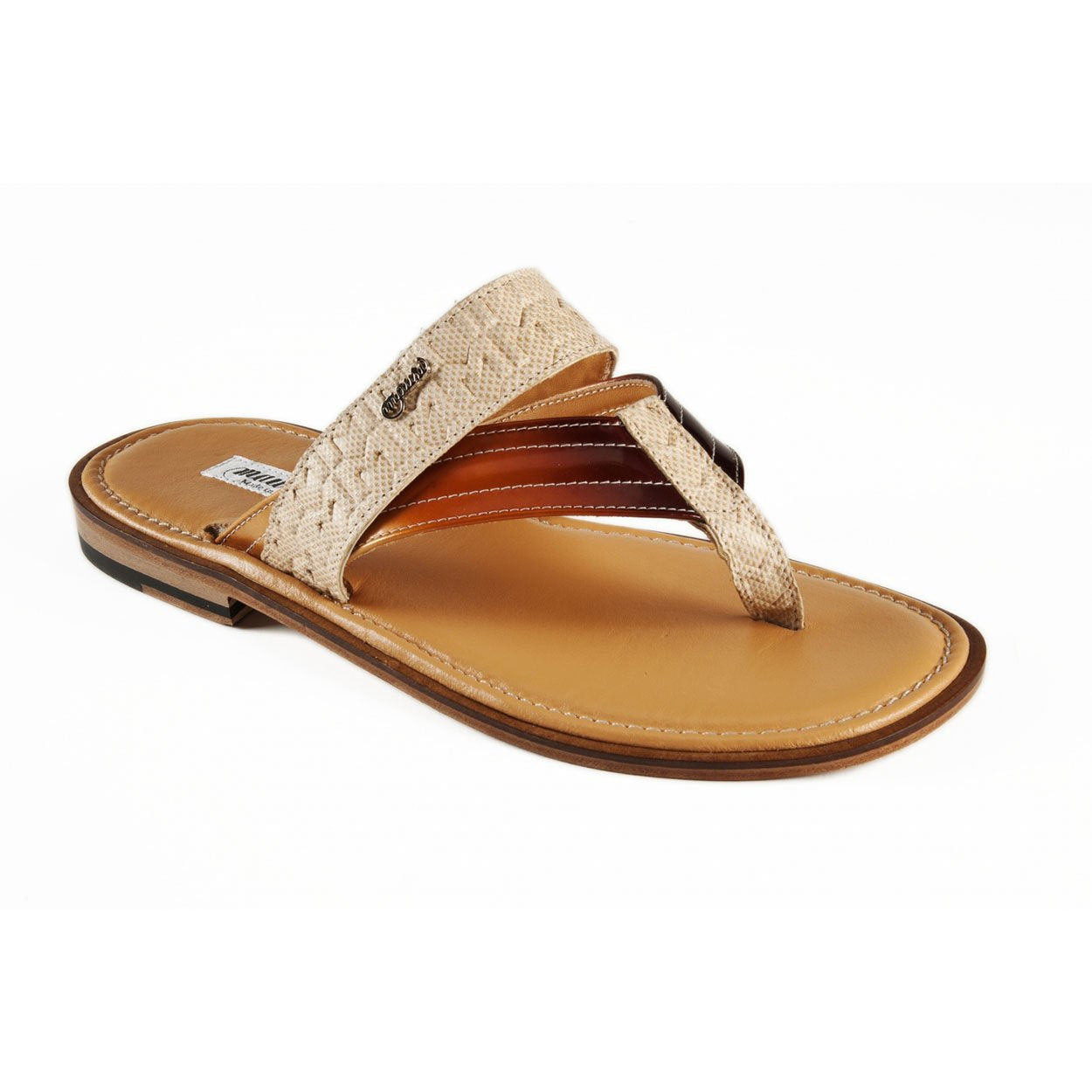 Mauri Karung Men's Designer Shoes Beige Snake-Skin Print / Calf-Skin Leather Sandals 1476-3 (MAO1001)
