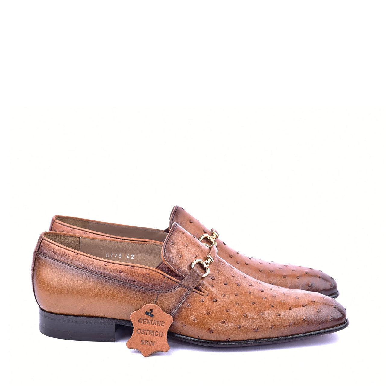 Corrente C0227 5776 Men's Shoes Brown Genuine Ostrich Bit Buckle Loafers (CRT1377)