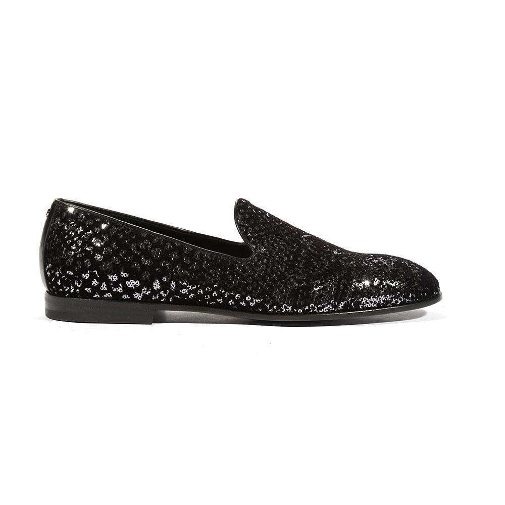 Cesare Paciotti Luxury Italian Men's Loafers Suede Paill Flock Black Designer Shoes (CPM5485)