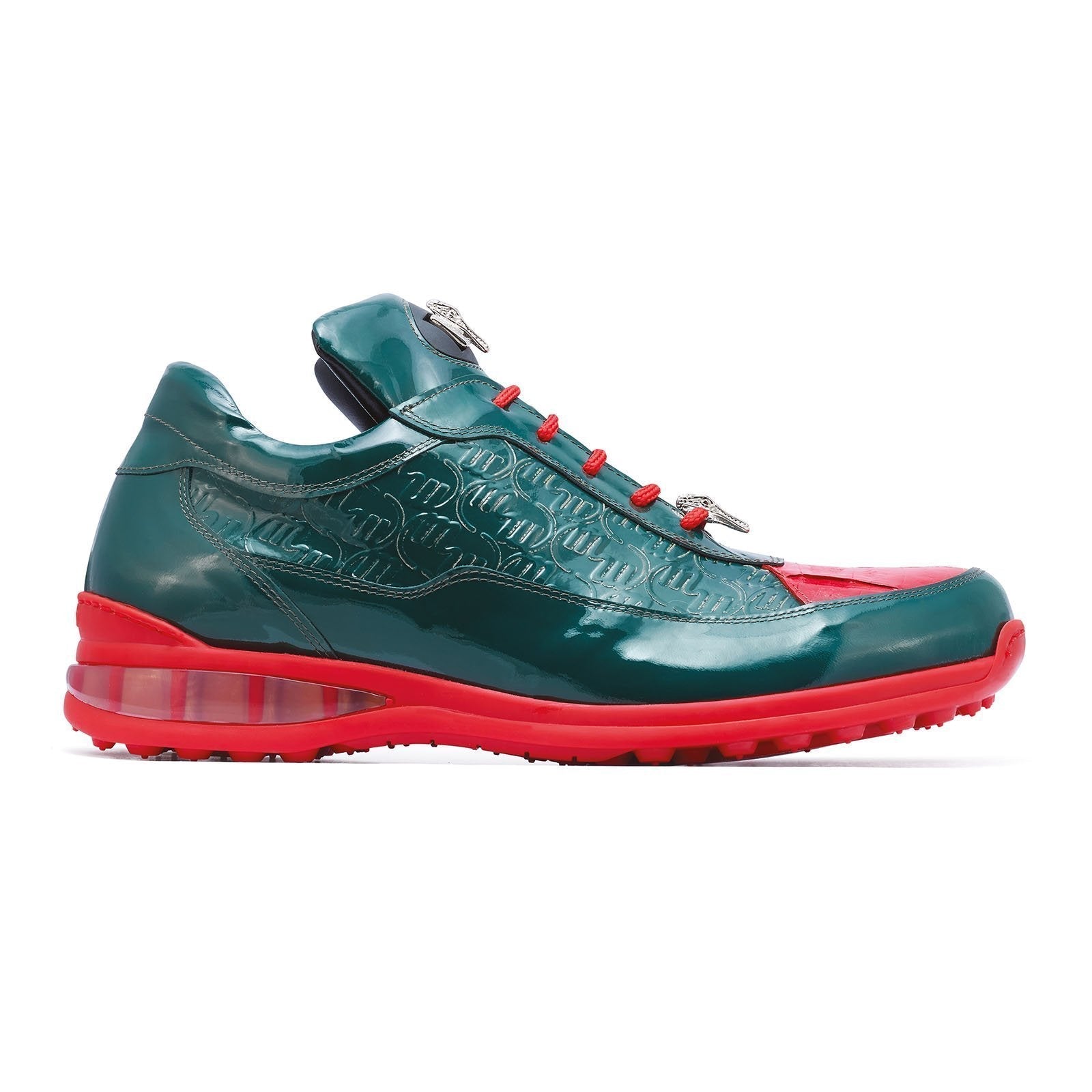 Mauri Bubble 8900/2 Men's Shoes Green & Red Exotic Crocodile / Patent Leather Sneakers (MA5281)