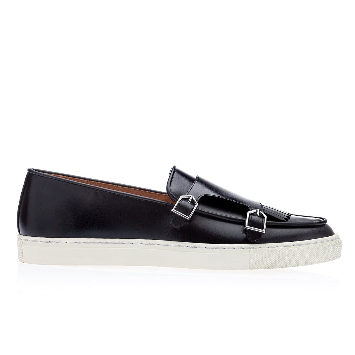 SUPERGLAMOUROUS TANGERINE 7.1 Men's Shoes Black Nappa Leather Double Monk Skate Sneakers (SPGM1295)