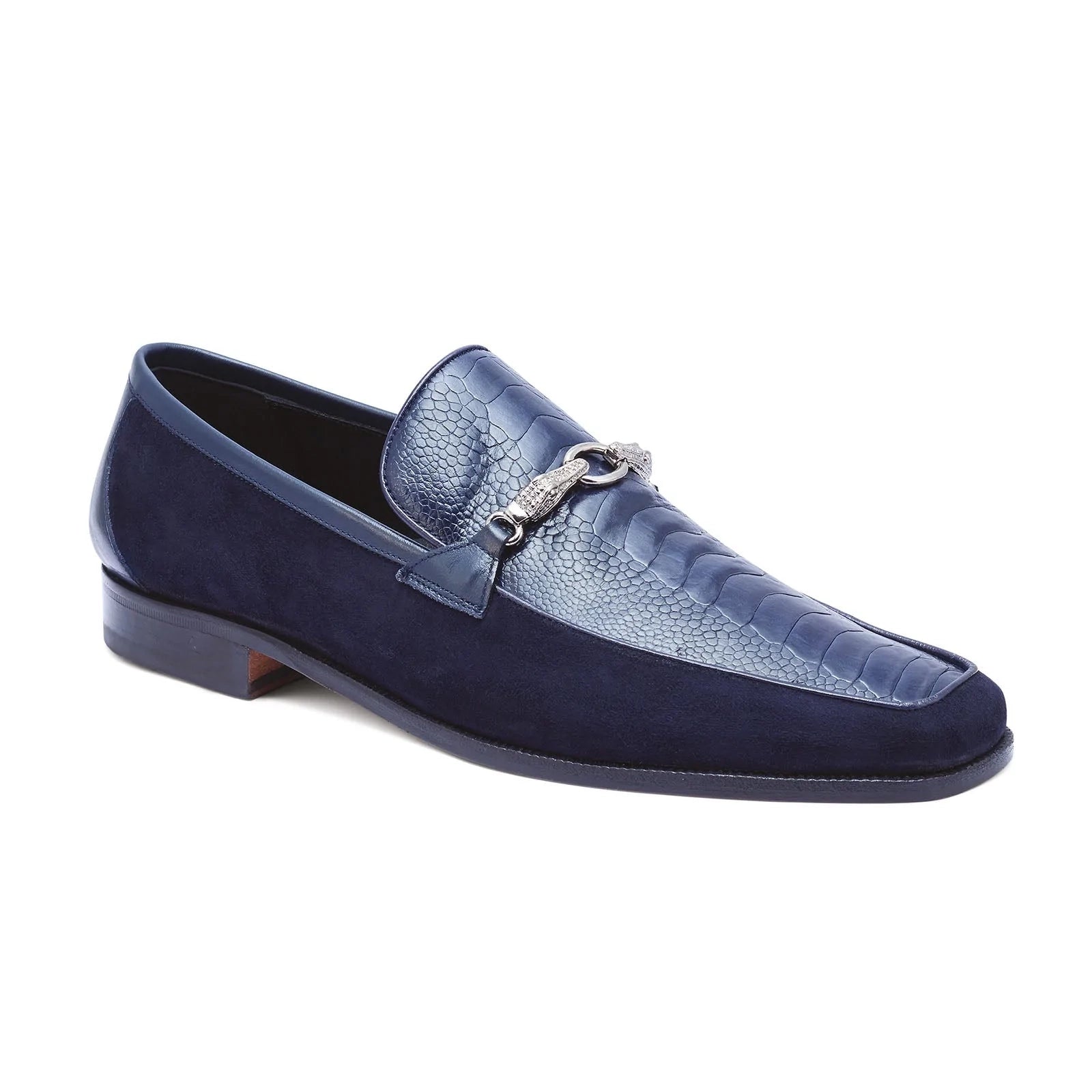 Mauri Priest 4800 Men's Shoes Wonder Blue Ostrich Leg / Suede / Calf-Skin Leather Horsebit Loafers (MAS5259)