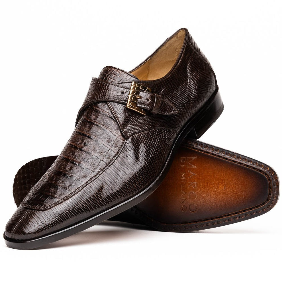 Marco Di Milano Toluca Men's Shoes Exotic Lizard / Crocodile Single Monk-Strap Loafers (MDM1126)