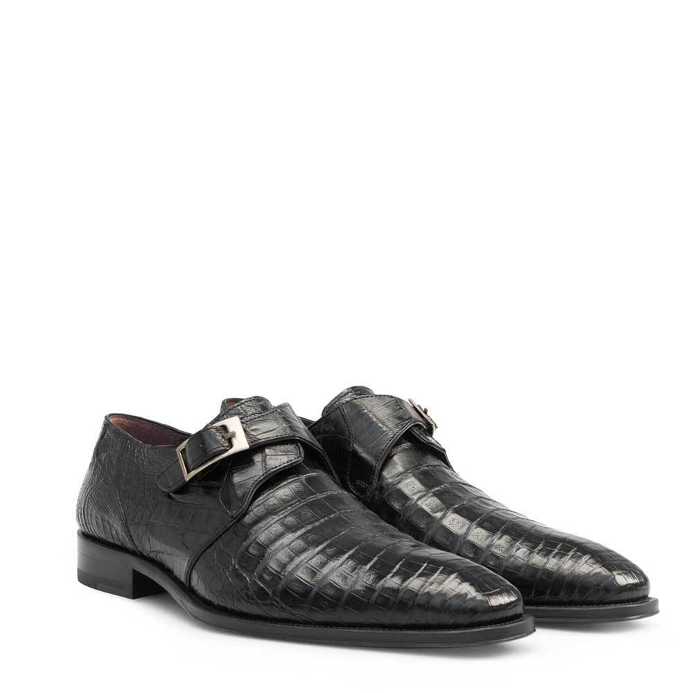 Mezlan Gables Men's Shoes Black Exotic Crocodile Monk-Strap Loafers (S13778-F)