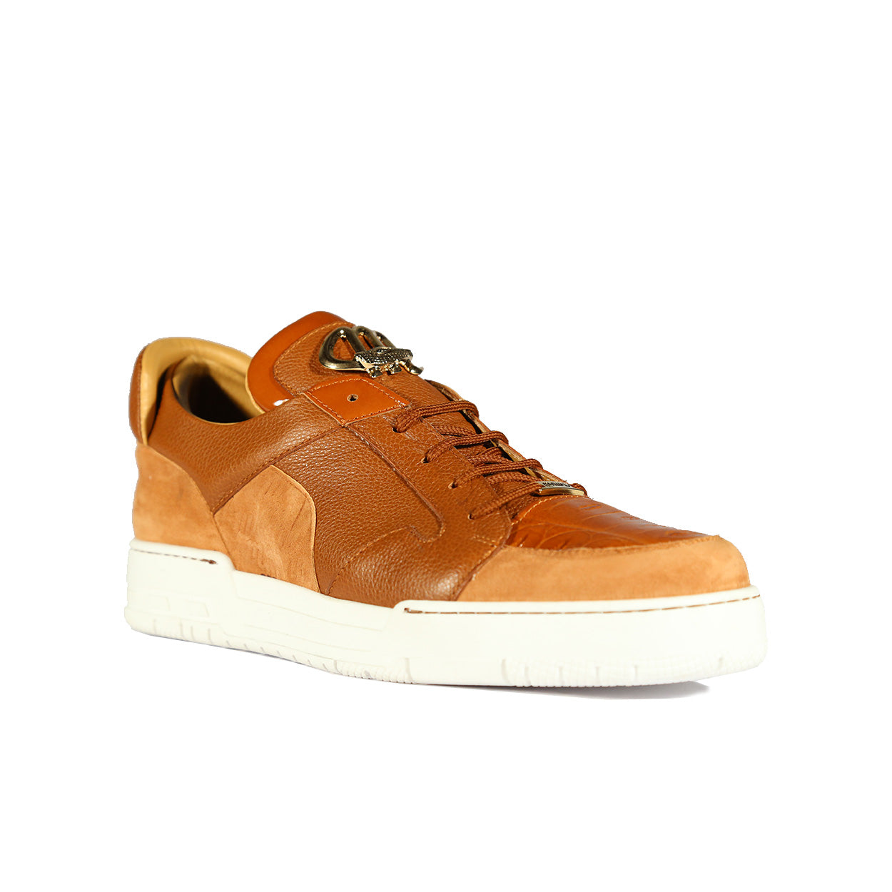 Mauri 8412/S Boss Men's Shoes Cognac & Gold Exotic Crocodile / Suede / Patent Leather Casual Sneakers (MAS5334-S)