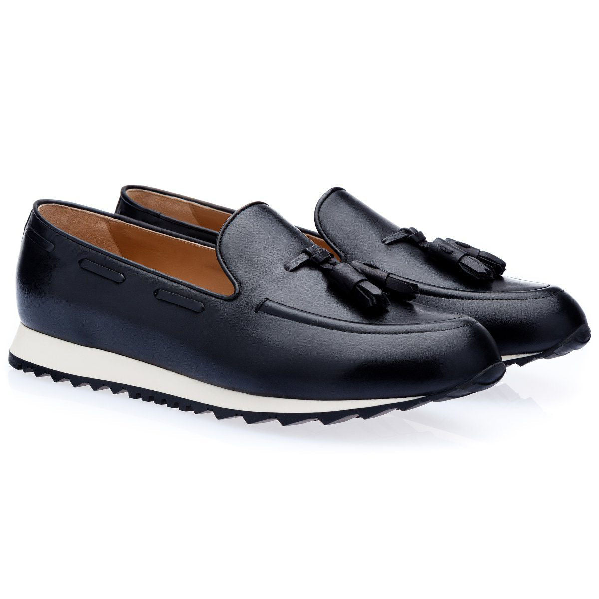 SUPERGLAMOUROUS Men's Shoes Black Philippe Nappa Calf-Skin Leather Active Sneakers (SPGM1183)