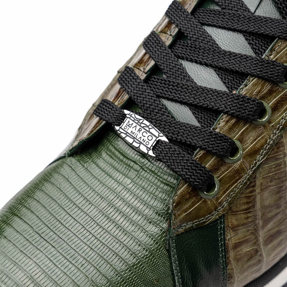 Marco Di Milano Portici Men's Shoes Wine & Black Exotic Lizard / Crocodile Casual Sneakers (MDM1016)