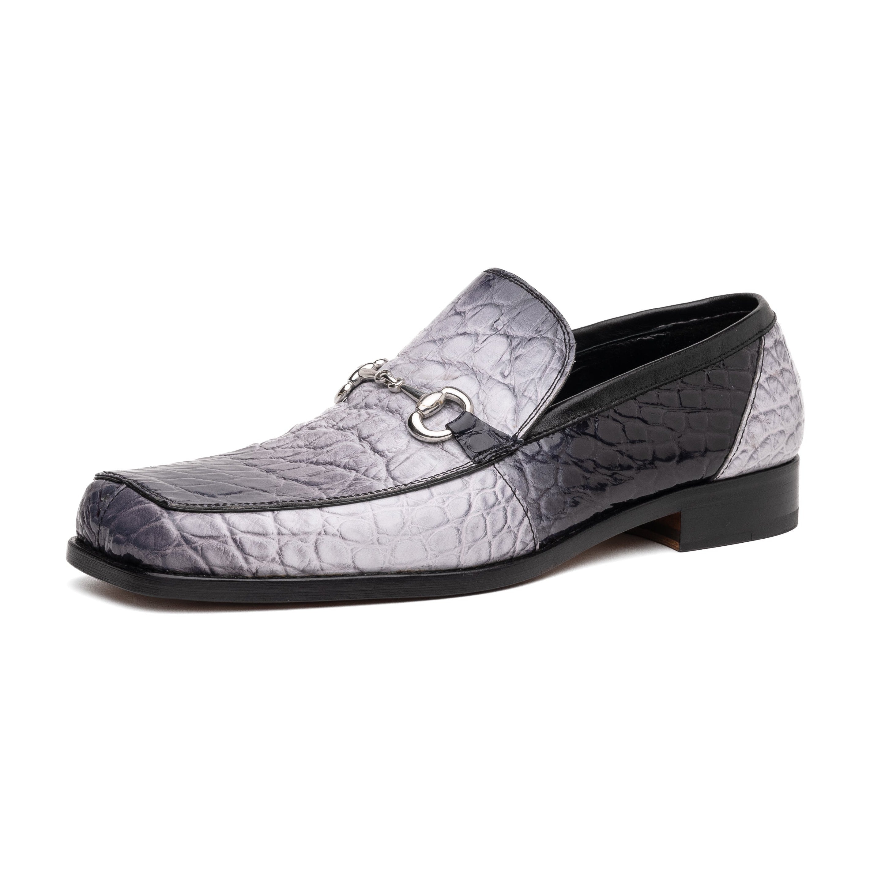Mauri Switch 3290 Men's Shoes Multi Gray & Black Exotic Alligator / Calf-Skin Leather Slip-On Horsebit Loafers (MA5602)