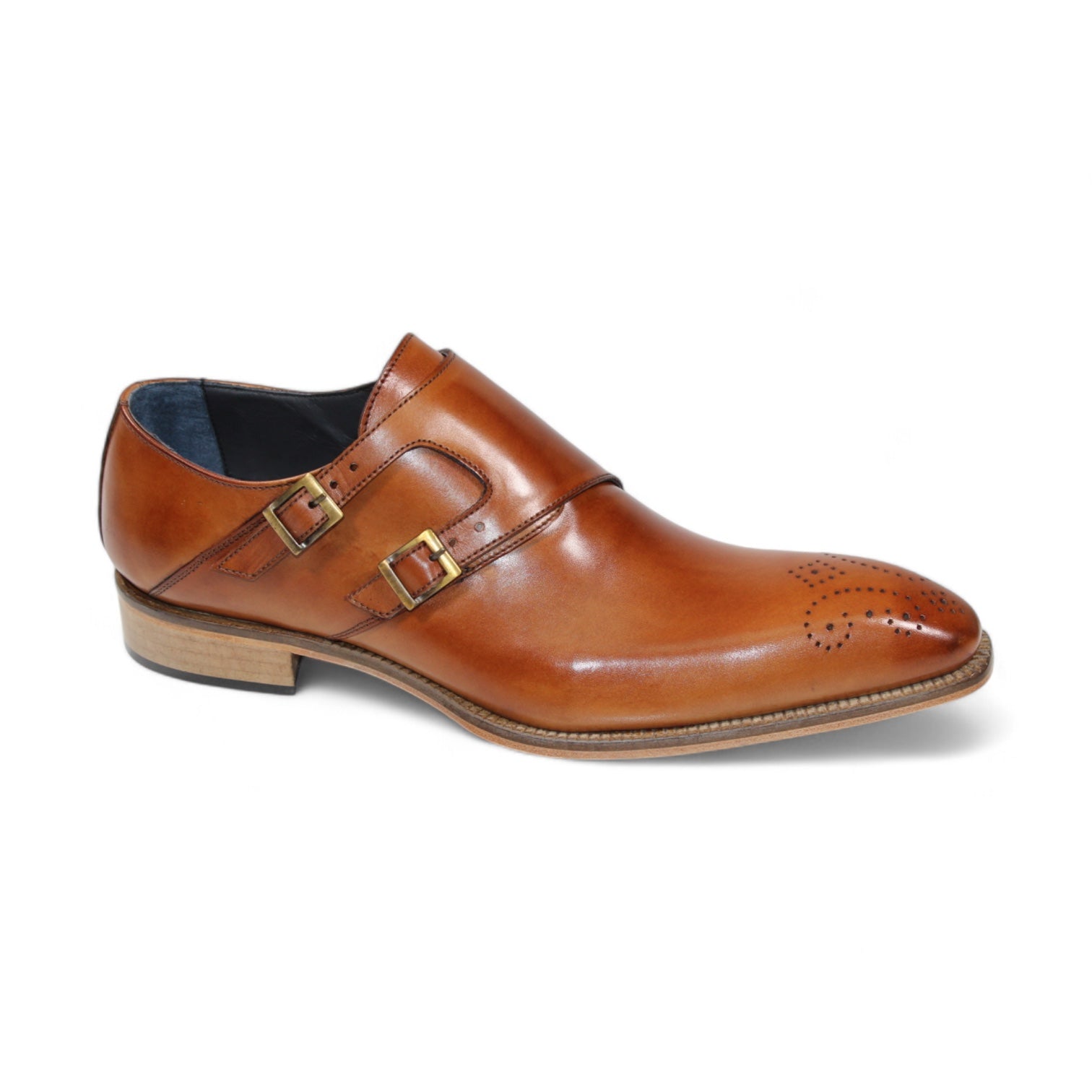 Duca Vergato Men's Shoes Brandy Calf-Skin Leather Monkstraps Oxfords (D1121)