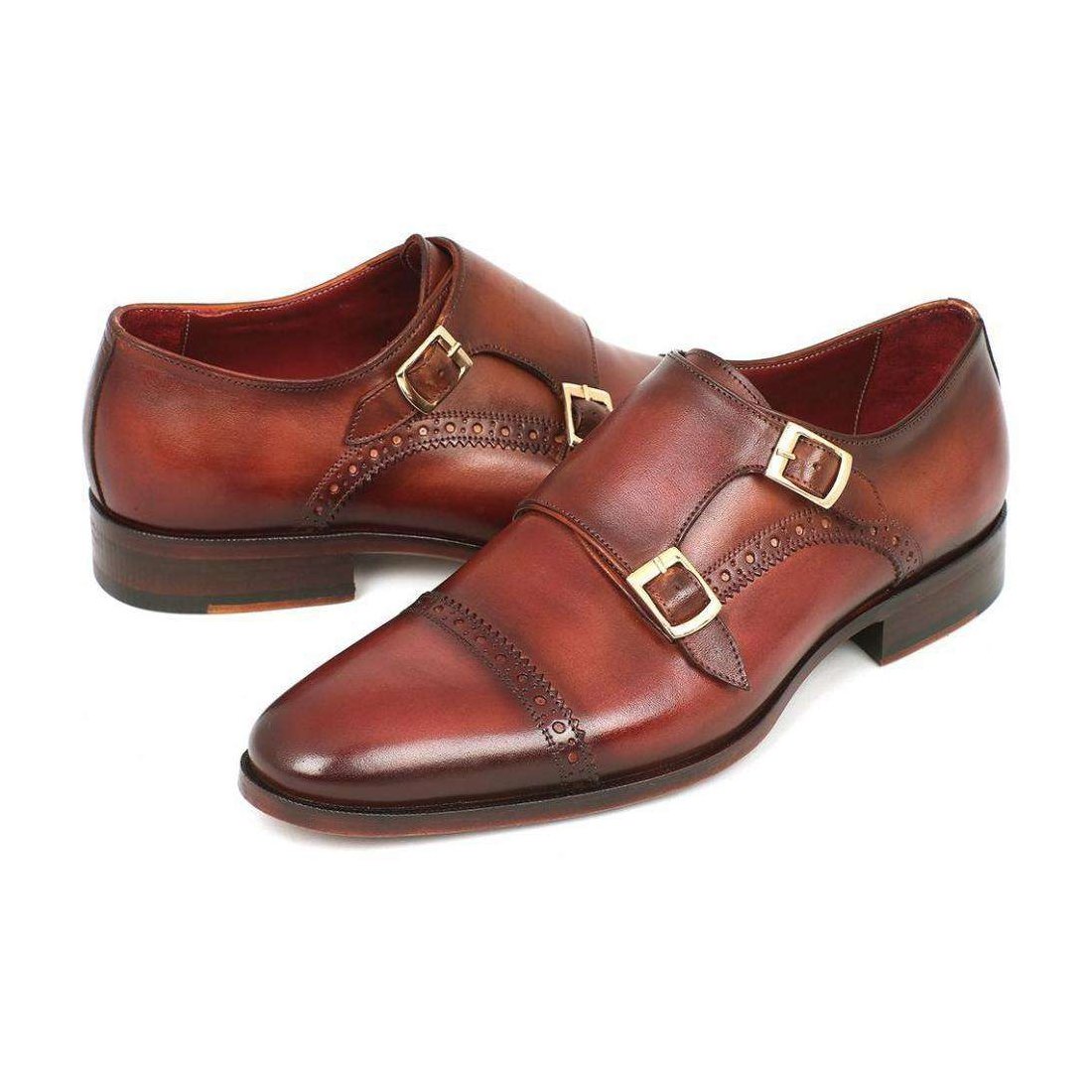 Paul Parkman Handmade Designer Shoes Men's Handmade Designer Shoes Cap-toe Double Monkstraps Camel Light Brown Loafers (PM5219)