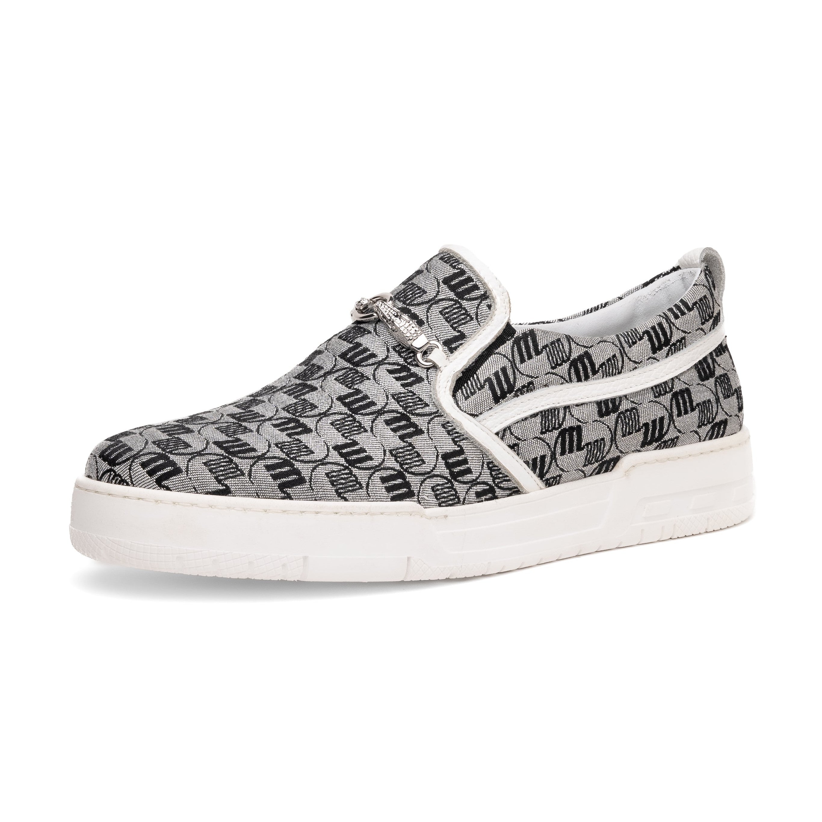 Mauri Posh 8419/2 Men's Shoes Black, Gray & White Double M Fabric / Time Leather Slip-On Sneakers (MA5615)