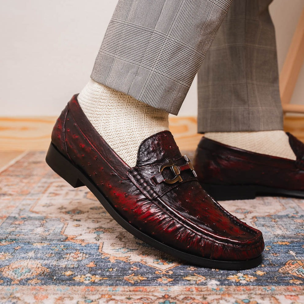 Marco Di Milano Ferrioni Men's Shoes Exotic Ostrich Horsebit Moccasin loafers (MDM1171)