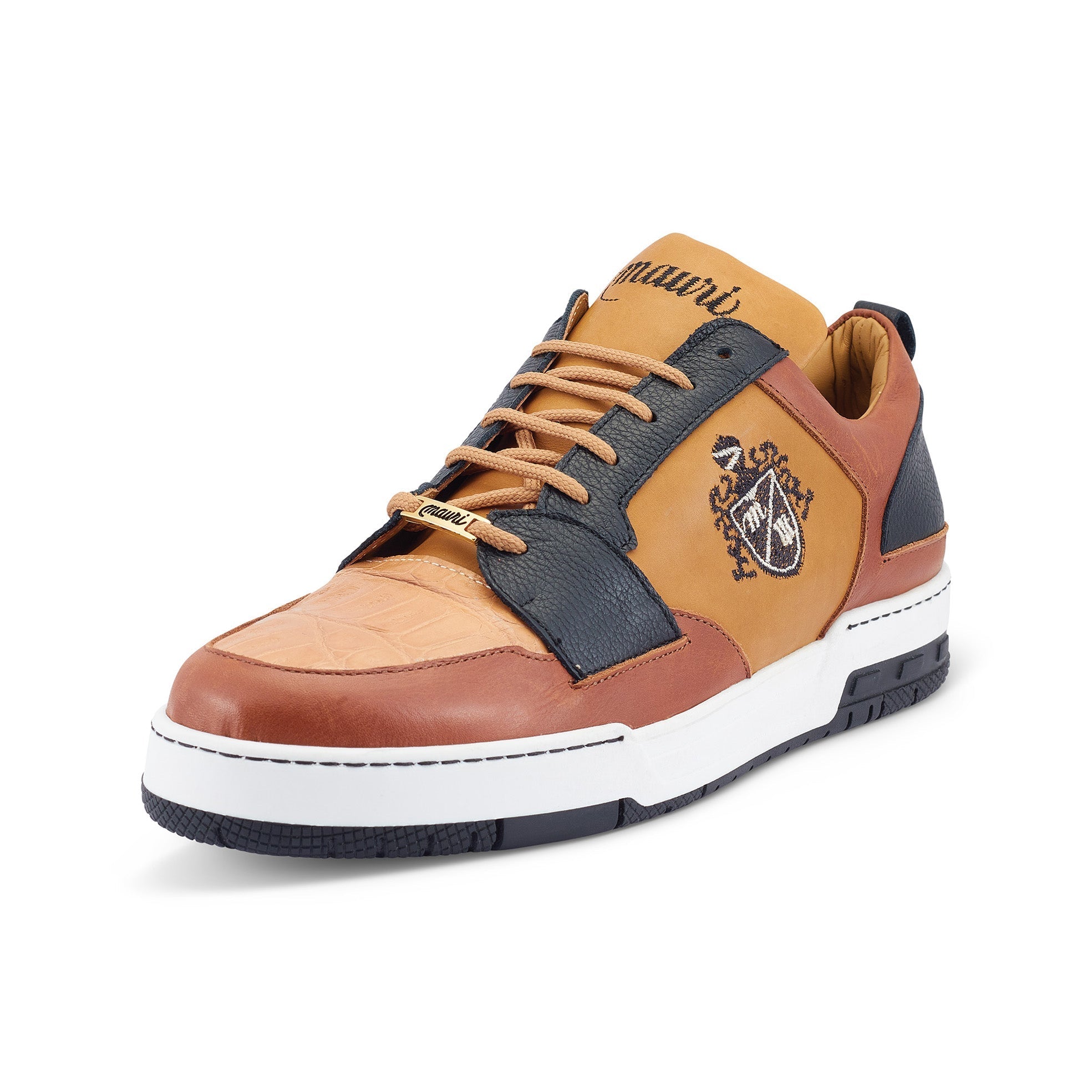 Mauri Crest 8461 Men's Shoes Cognac, Dune & Black Exotic Crocodile / Calf-Skin Leather Casual Sneakers (MA5493)