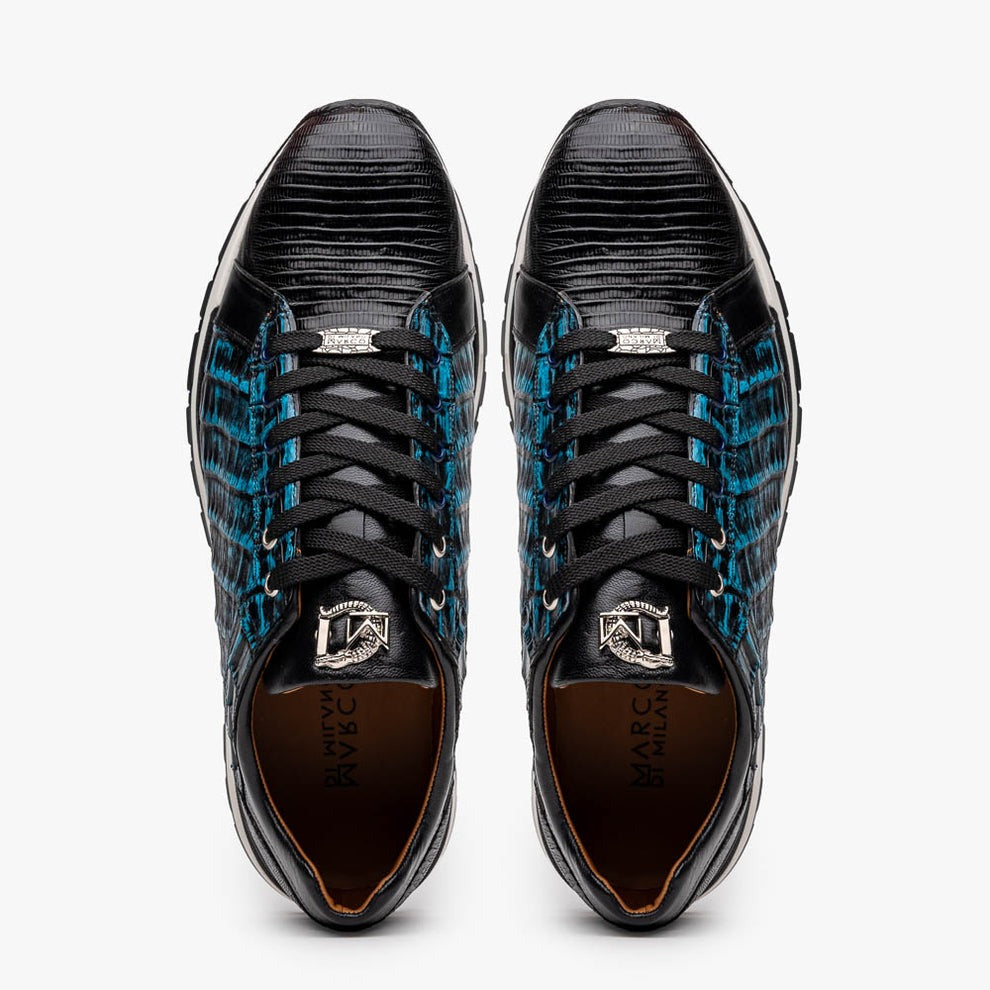 Marco Di Milano Portici Men's Shoes Wine & Black Exotic Lizard / Crocodile Casual Sneakers (MDM1016)