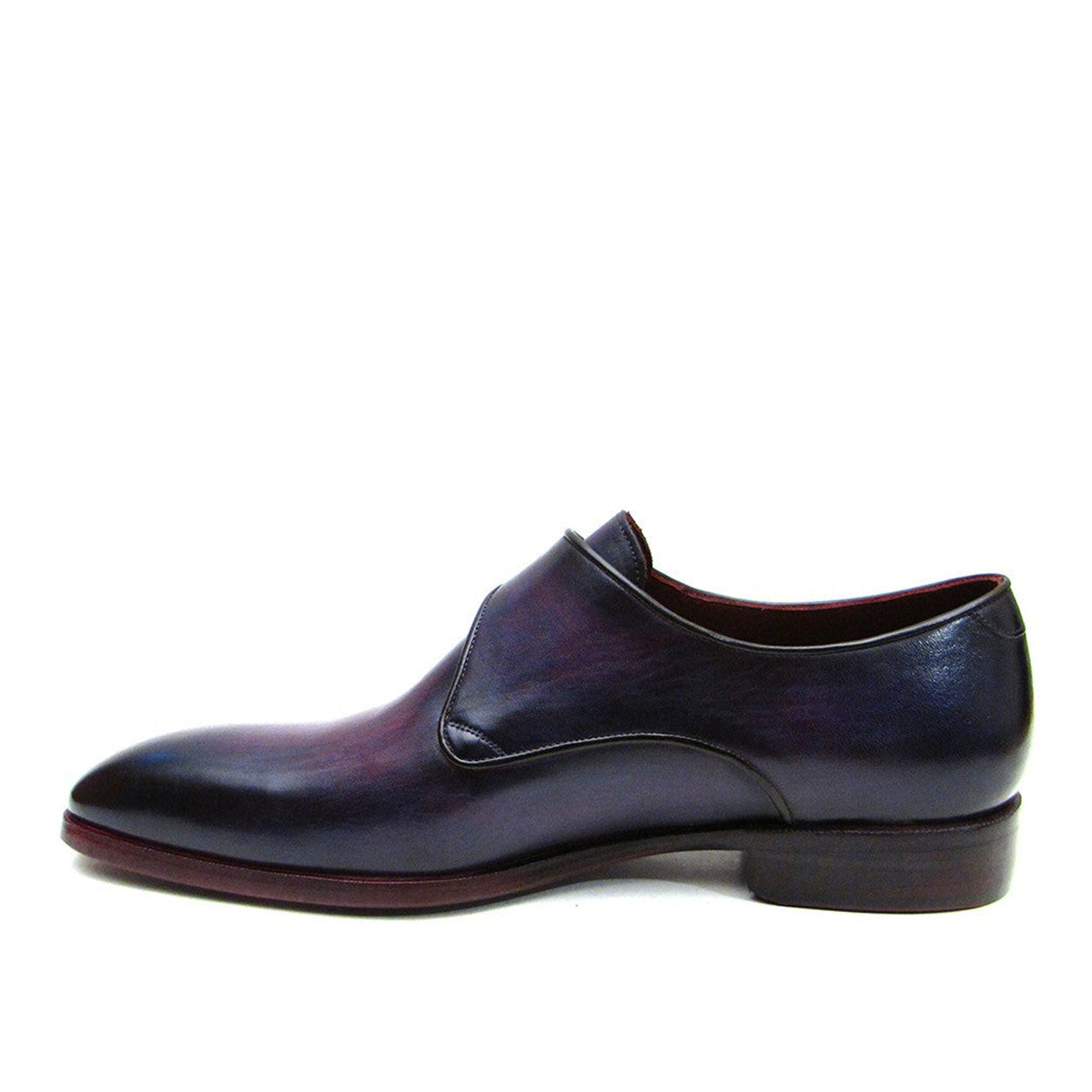 Paul Parkman Handmade Men's Designer Shoes Purple Calf-Skin Leather Single Monkstrap Loafers (PM1024)