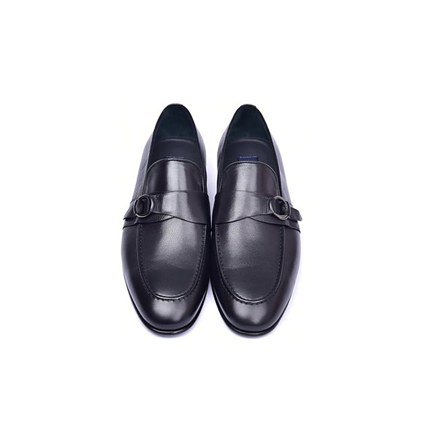 Corrente C00102-6628 Men's Shoes Black Calf-Skin Leather Side Buckle Loafers (CRT1478)