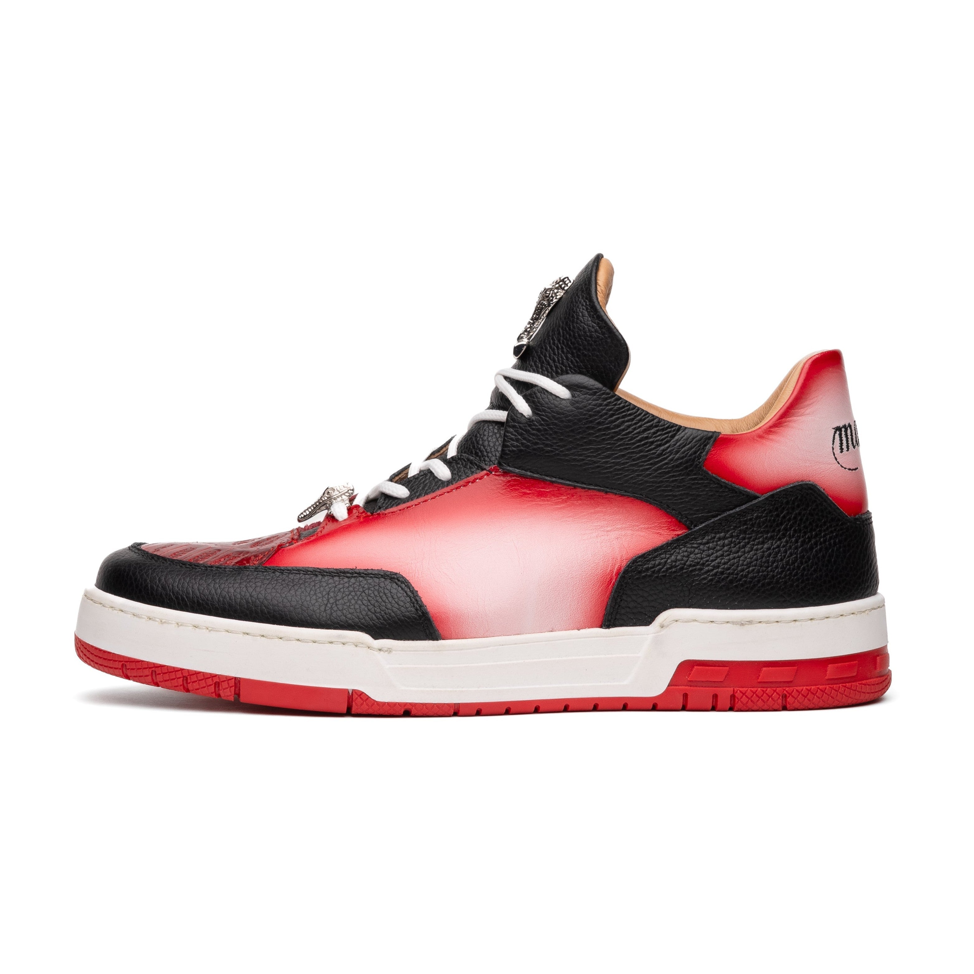 Mauri Ghost 8423 Men's Shoes Black, Red, and White Exotic Crocodile / Time / Nappa Leather Casual Slip-On Sneakers (MA5623)