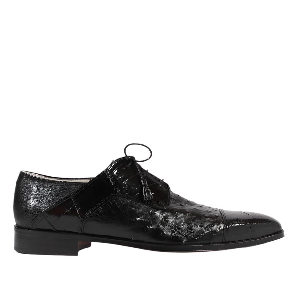 Fennix Designer Shoes Men's Exotic Hornback Crocodile/Ostrich Black Oxfords (FXS103)