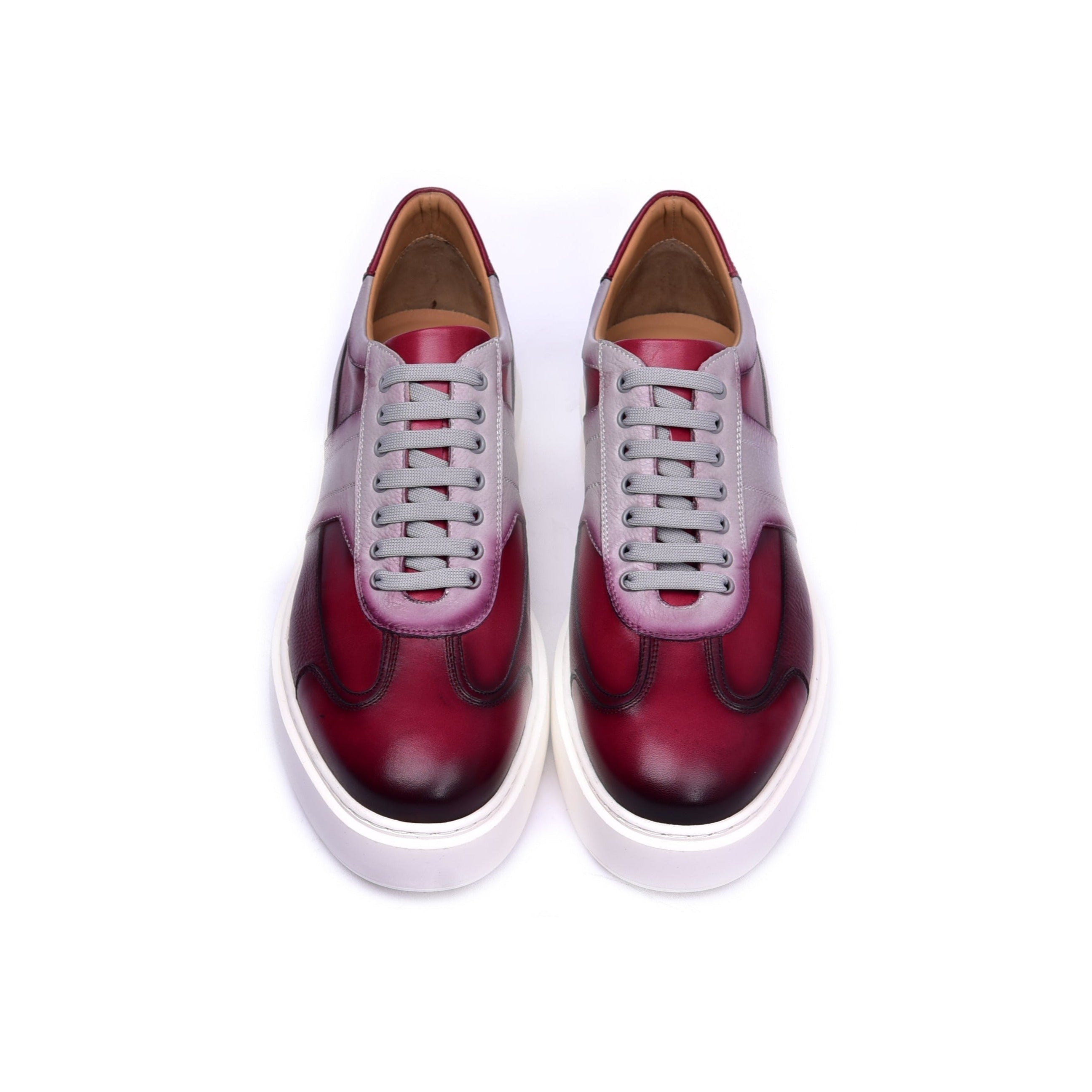 Corrente C001301-5769 Men's Shoes Burgundy Combination Calf-Skin Leather Casual Sneakers (CRT1466)