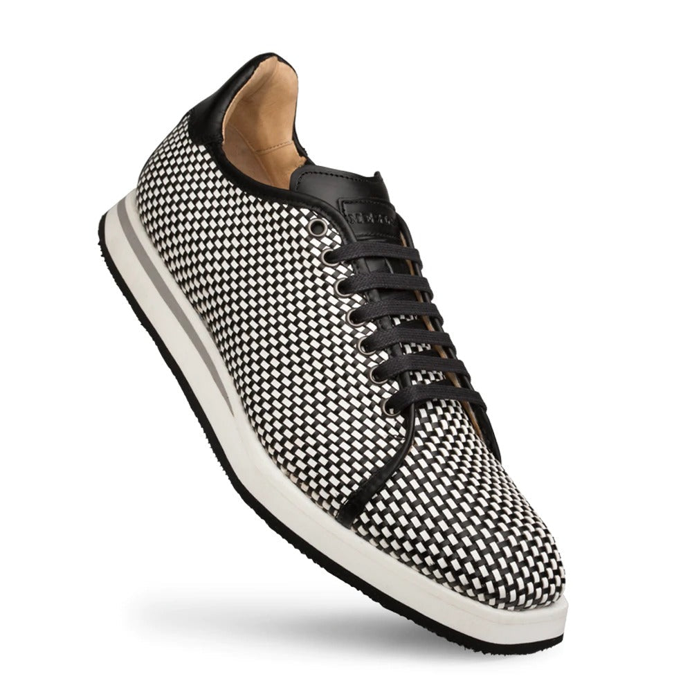 Mezlan A20301 Men's Shoes Black & White Woven / Calf-Skin Leather Sport/Casual Derby Sneakers (MZS3479)