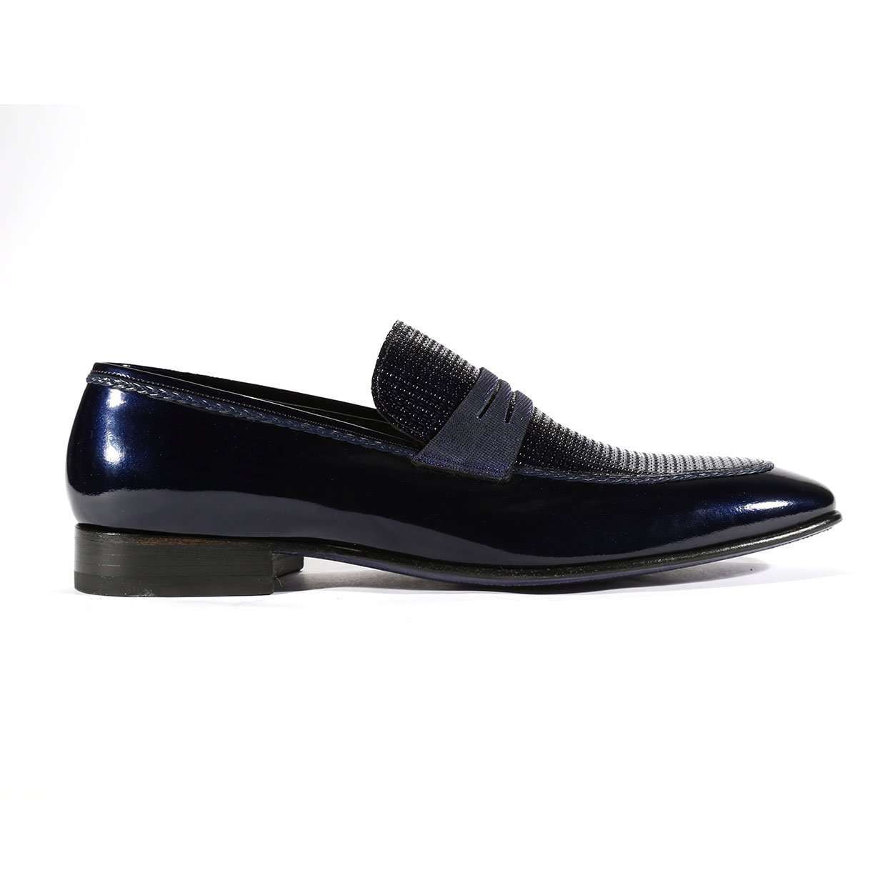Corrente C129-3711HS Men's Designer Shoes Navy Blue Patent Leather Loafers (CRT1010)