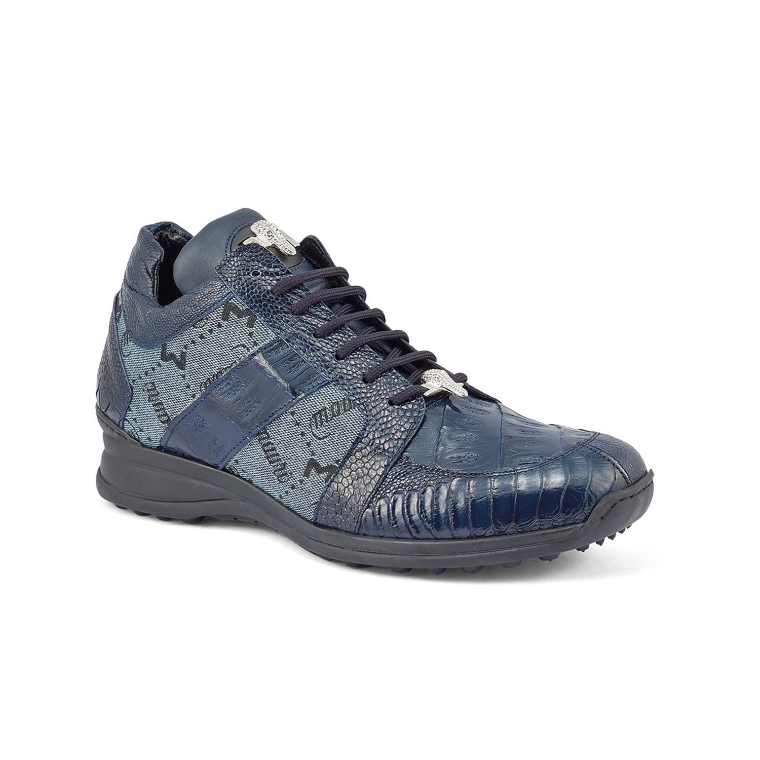 Mauri 8425 Graffiti Men's Shoes Wonder Blue Exotic Ostrich / Crocodile / Nappa / Fabric Casual Sneakers (MA5391)