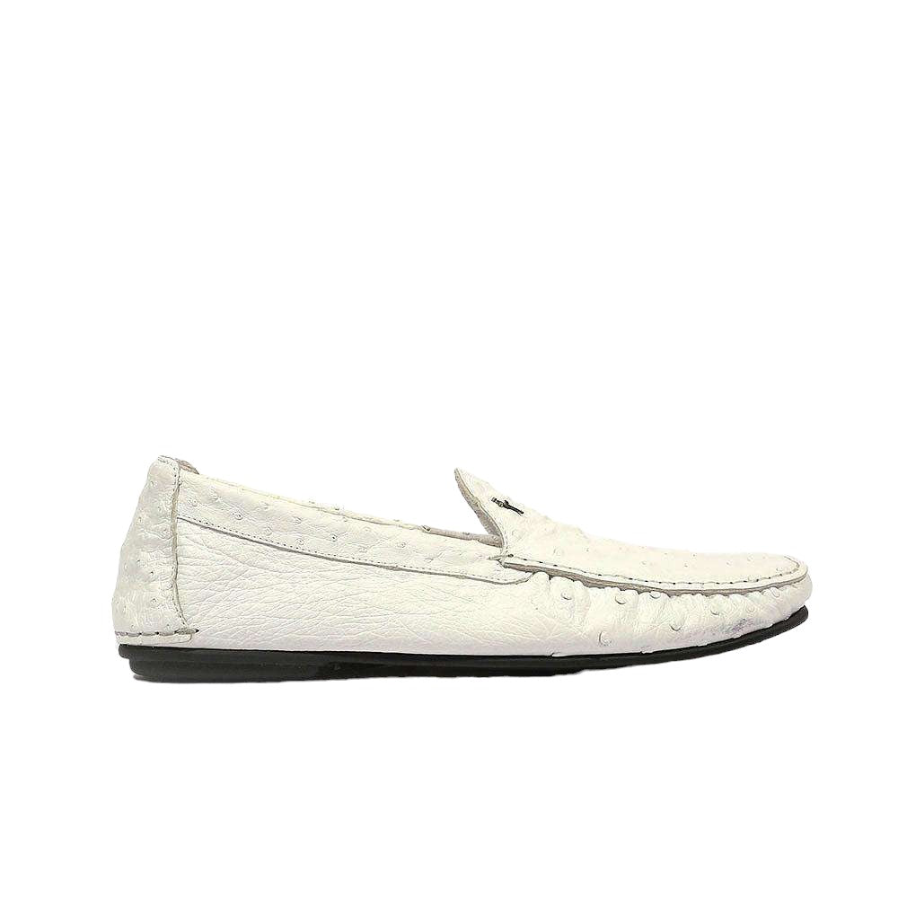 Cesare Paciotti Luxury Italian Men's Struzzo Ostrich Skin Bianco White Moccassins (CPM5369)